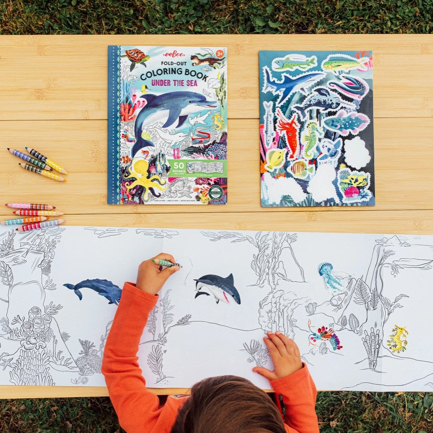 Fold-Out Under the Sea Coloring Book with Stickers