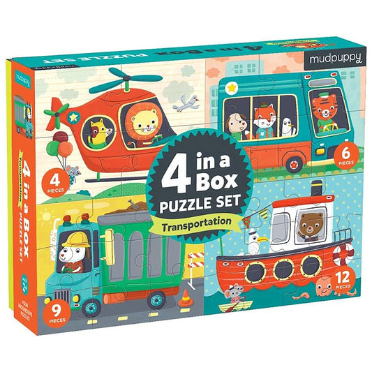 Mudpuppy 4 in a Box Puzzle Set: Transportation