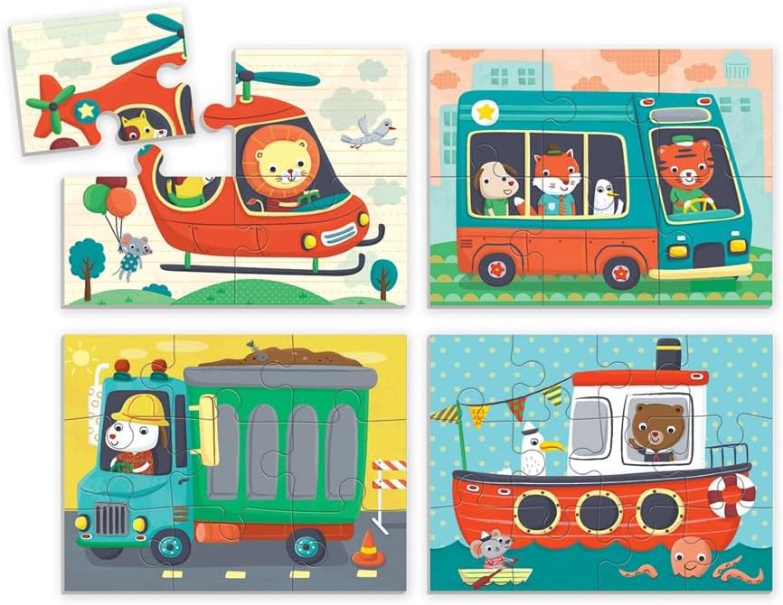 Mudpuppy 4 in a Box Puzzle Set: Transportation