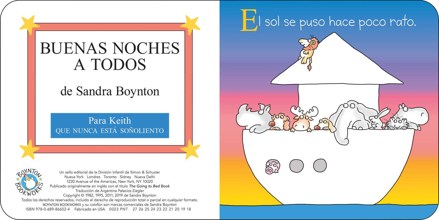 Buenas noches a todos (The Going to Bed Book) by Sandra Boynton: Board Books; 16 pages / Spanish