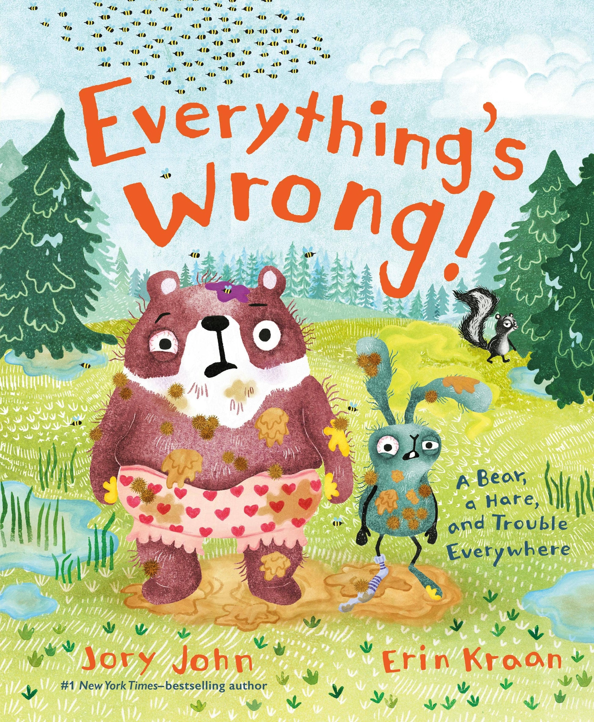 Book cover of 'Everything's Wrong!' featuring a bear and a hare in a forest setting.