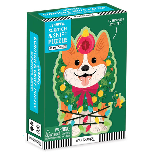 Mudpuppy 48 Piece Mini Scratch & Sniff Puzzle: Christmas Corgi
