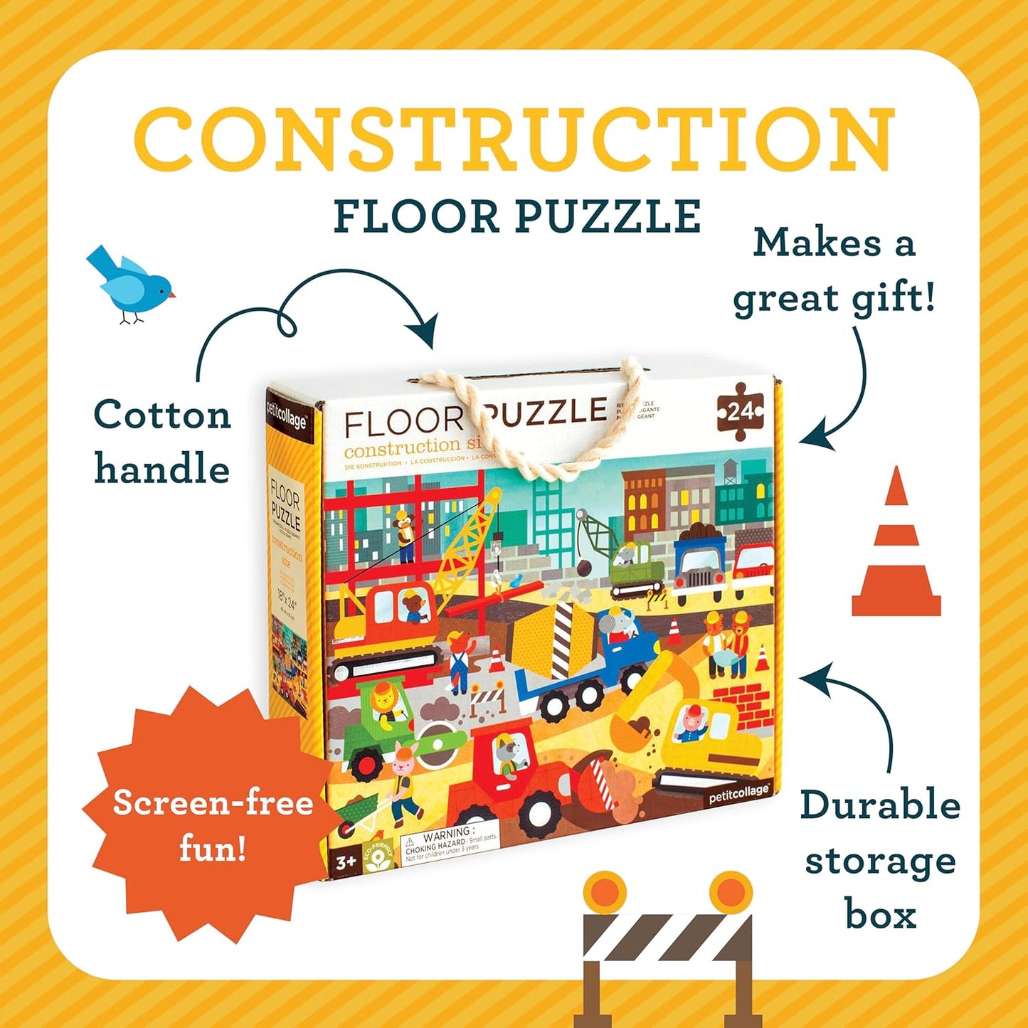 Petit Collage 24 Piece Floor Puzzle: Construction Site