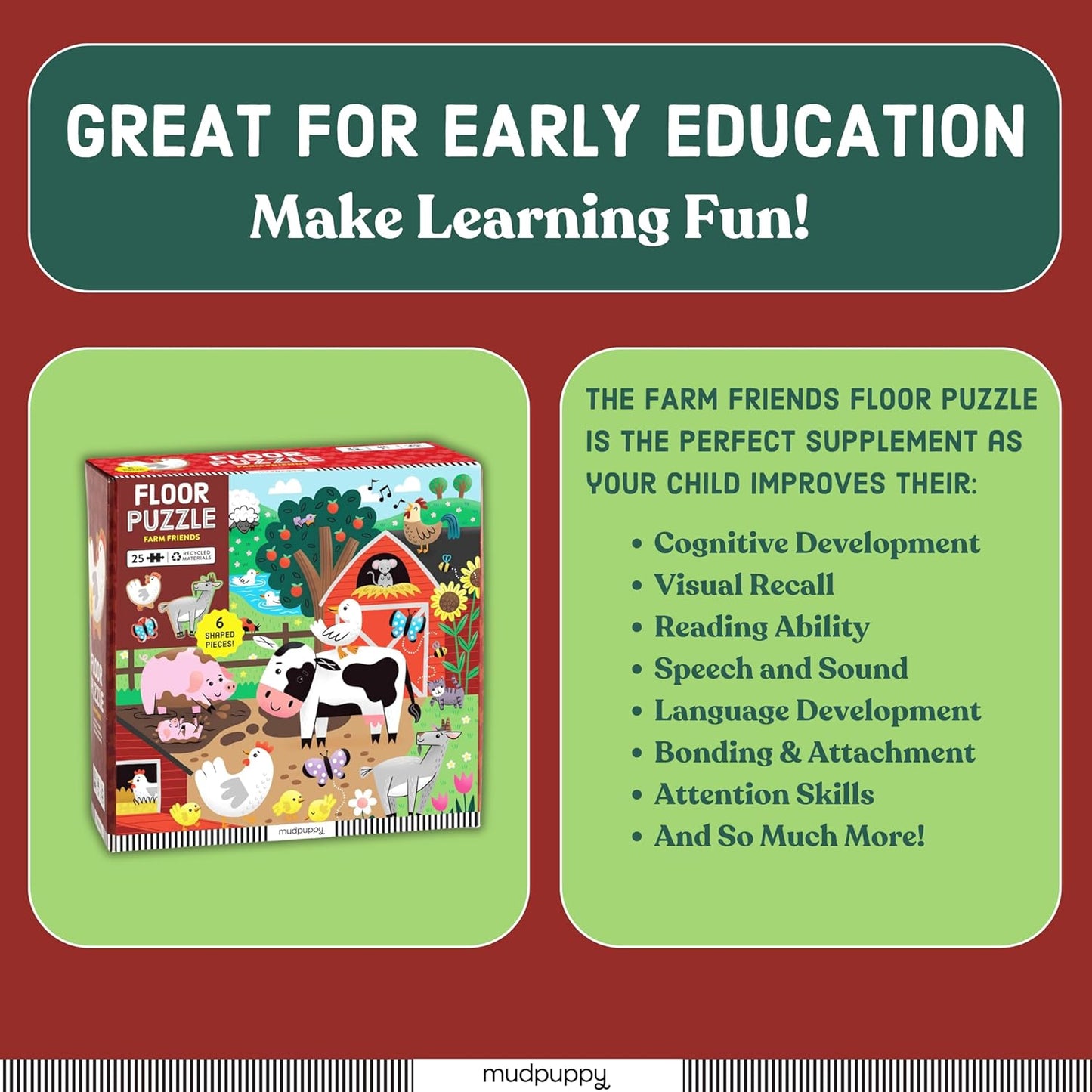 Mudpuppy 25 Piece Floor Puzzle: Farm Friends