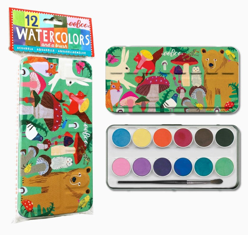 Eeboo Mushrooms 12 Watercolors Paint Tin