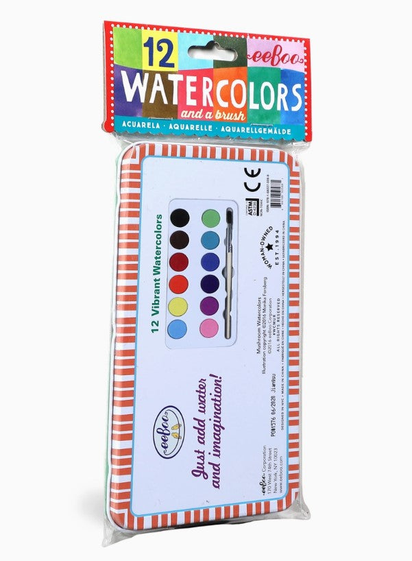 Eeboo Mushrooms 12 Watercolors Paint Tin